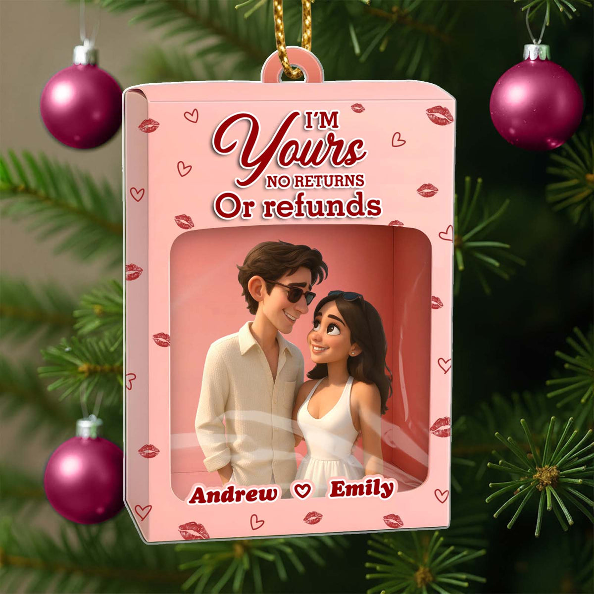Personalized 3D couple gift box designed for romantic occasions with names Andrew and Emily