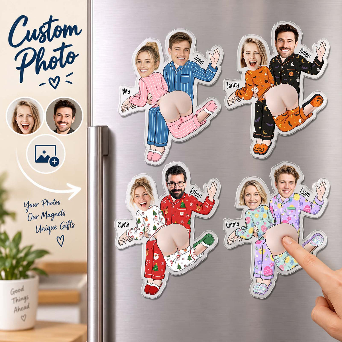 Personalized Funny Couple Squishy Belly Magnet - Custom Photo Fridge Magnet, Cute Seasonal Gift for Couples