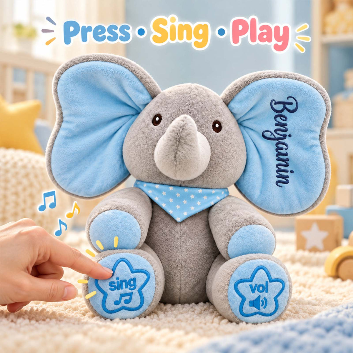 Personalized Peek-a-Boo Elephant Plush Toy, Interactive Stuffed Animal with Custom Name
