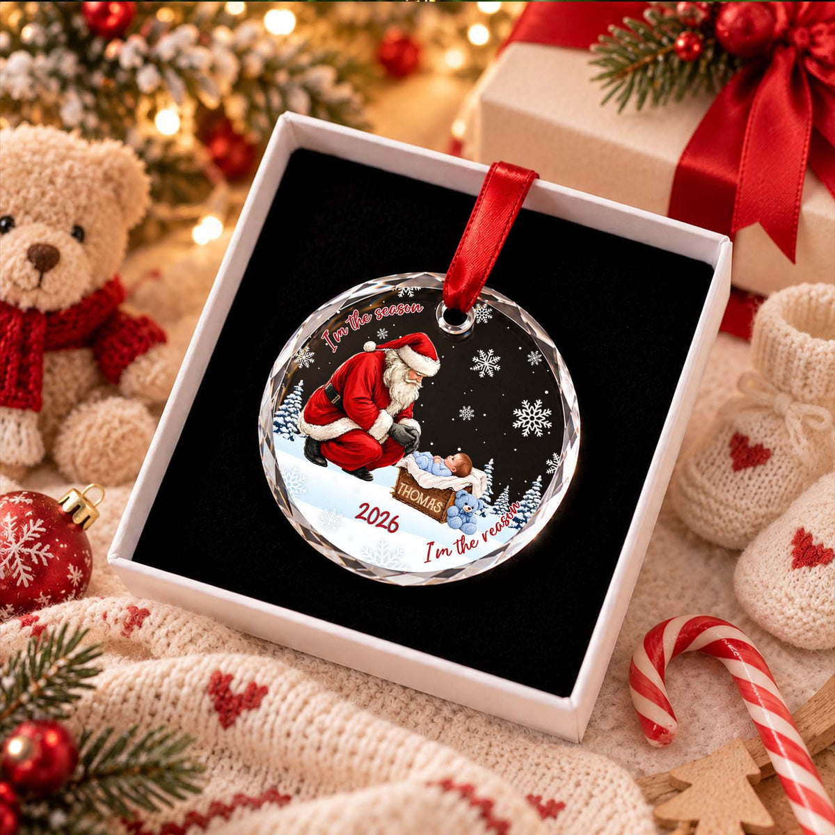 Personalized Glass Christmas Ornament, Custom Baby's First Christmas Keepsake