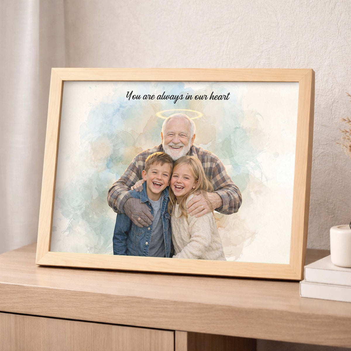 Personalized Wooden Light Up Photo Frame – In Memory of Grandpa, LED Frame