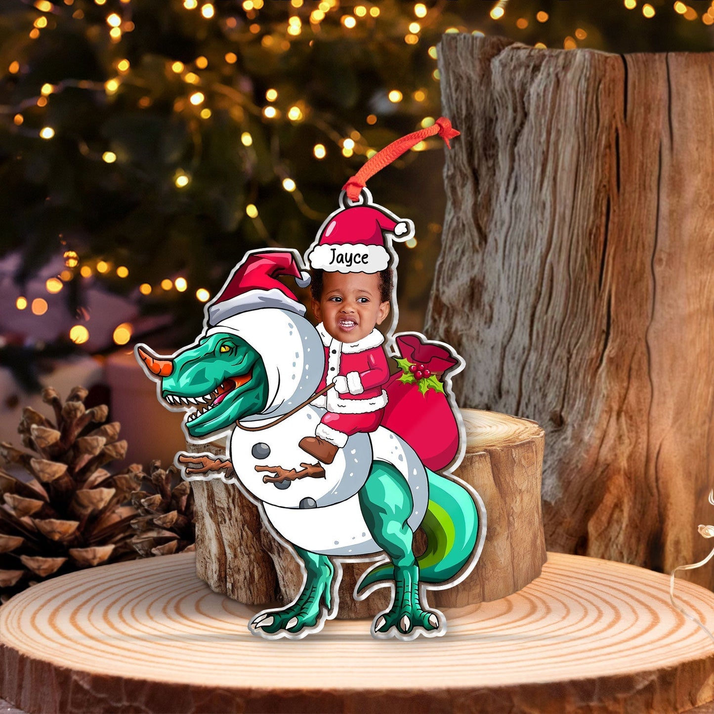 Baby Riding Dinosaur - Personalized Acrylic Photo Ornament