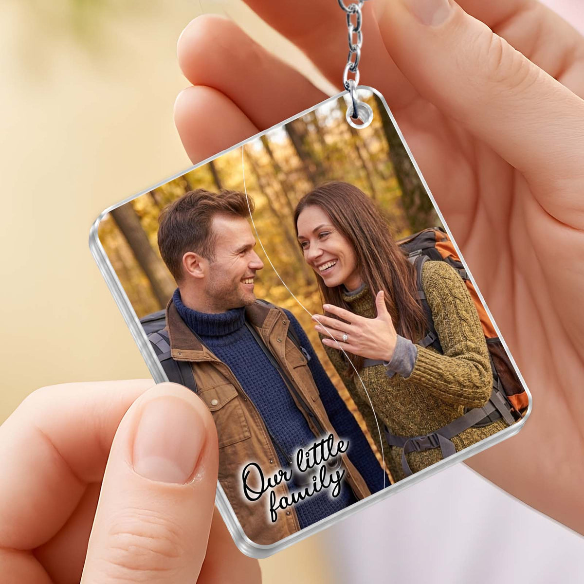 Personalized Hidden Slider Keychain – Couple & Baby Photo Gift