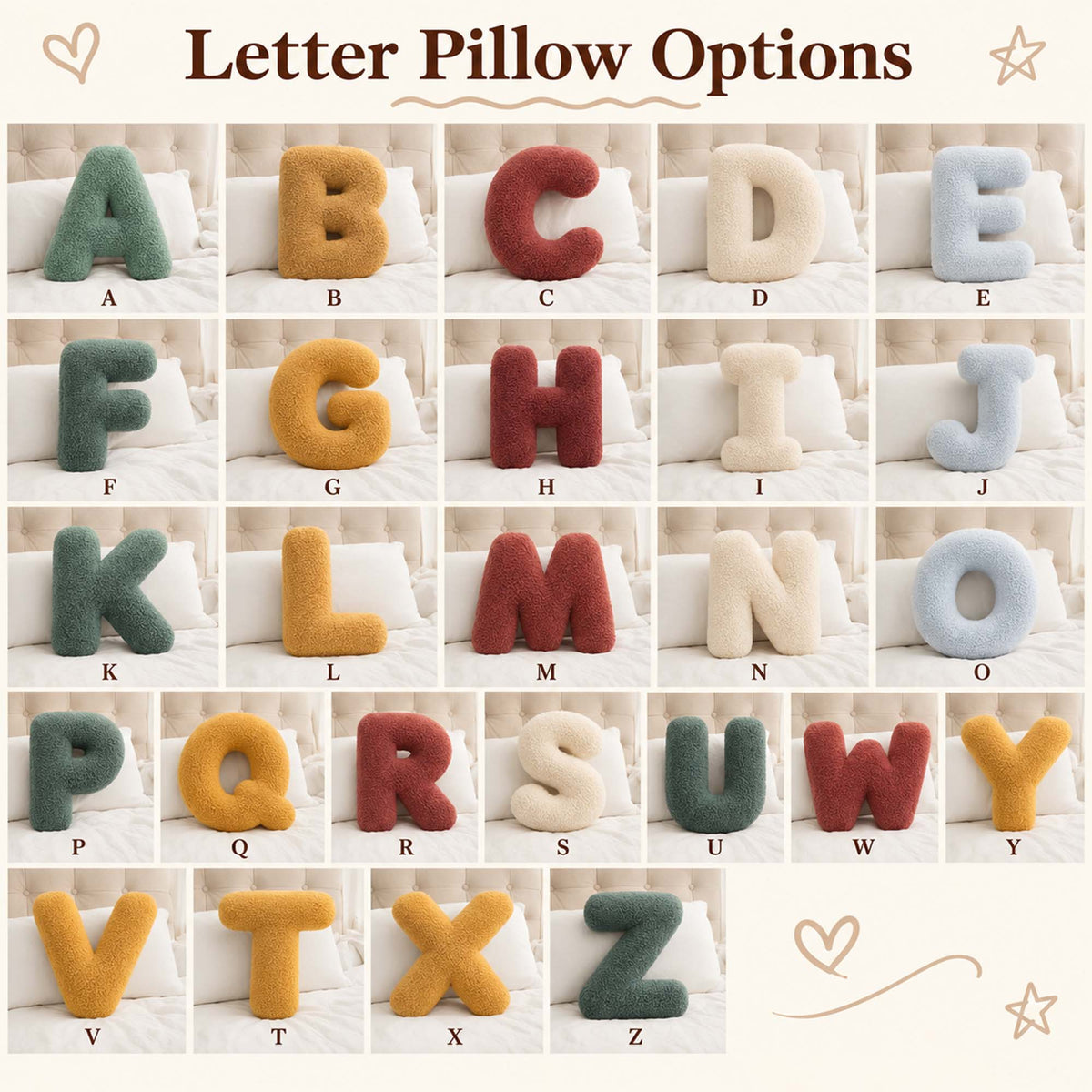 Personalized Letter Pillow with Embroidered Name - Custom Alphabet Throw Pillow for Nursery & Home Decor