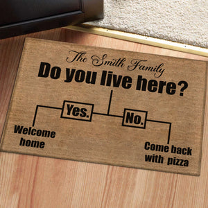 Family - Do You Live Here - Personalized Yes Or No Doormat