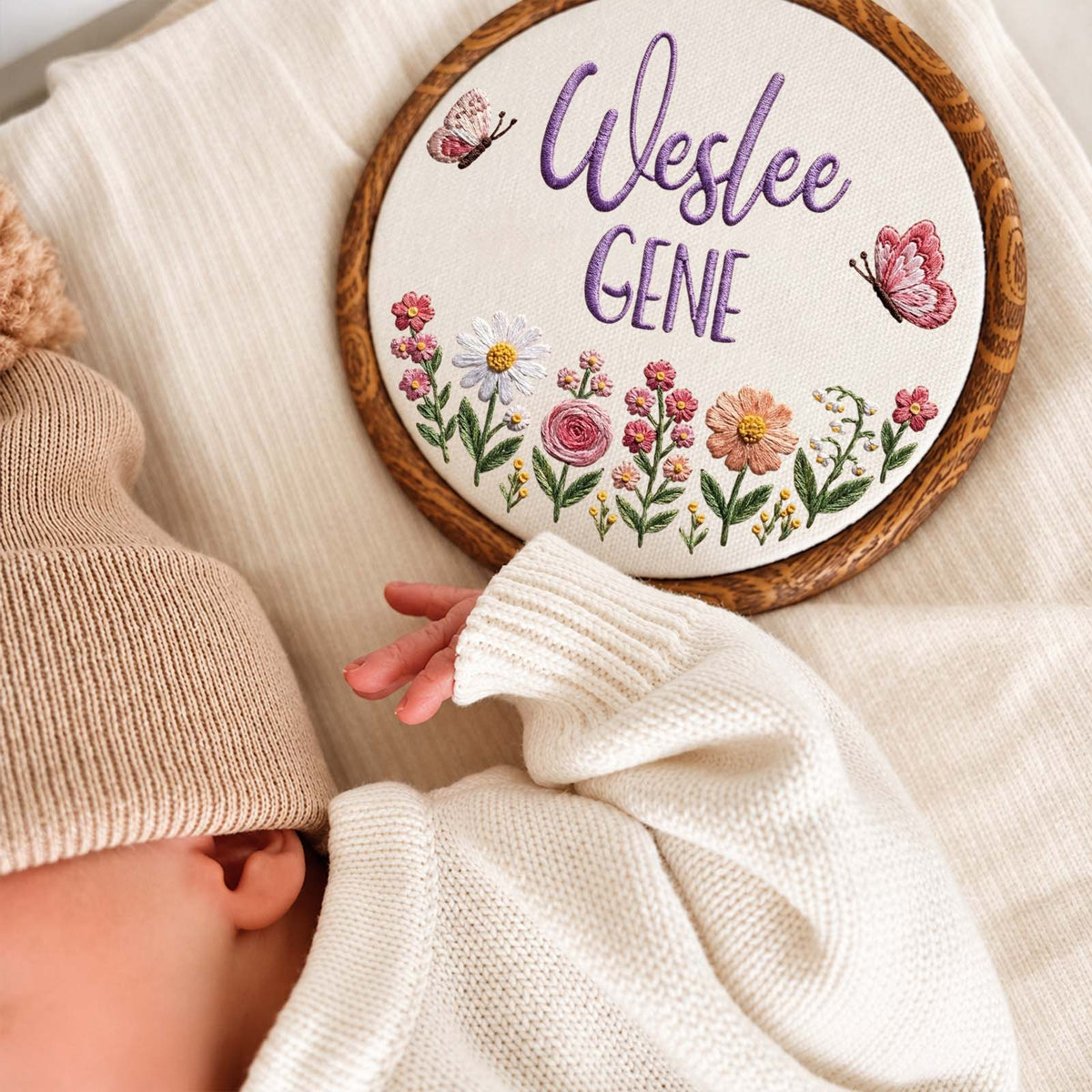 Personalized Embroidered Baby Announcement Sign, Custom Name Nursery Keepsake