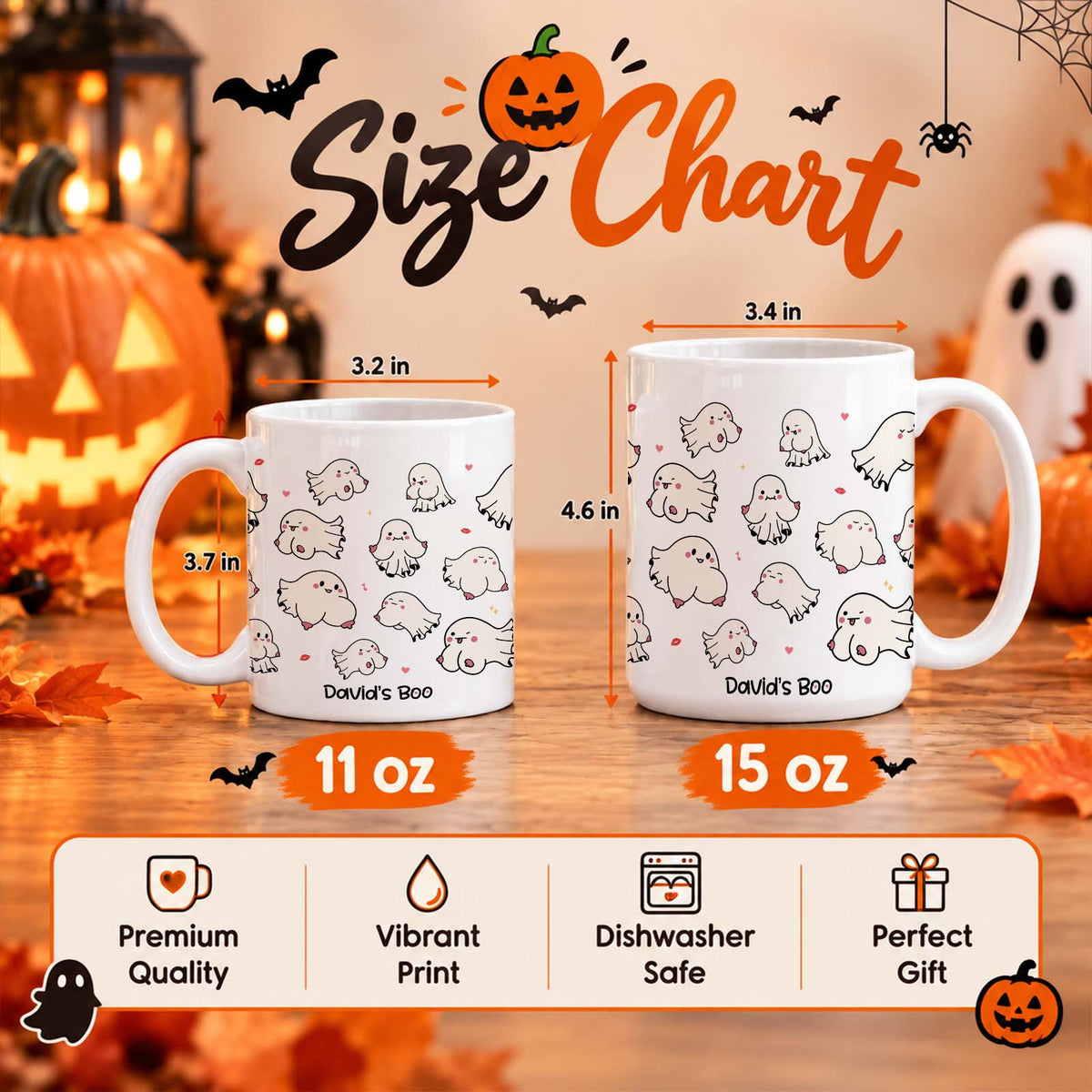 Personalized Ghost Mug – Custom Name Halloween Coffee Cup, Funny Spooky Gift