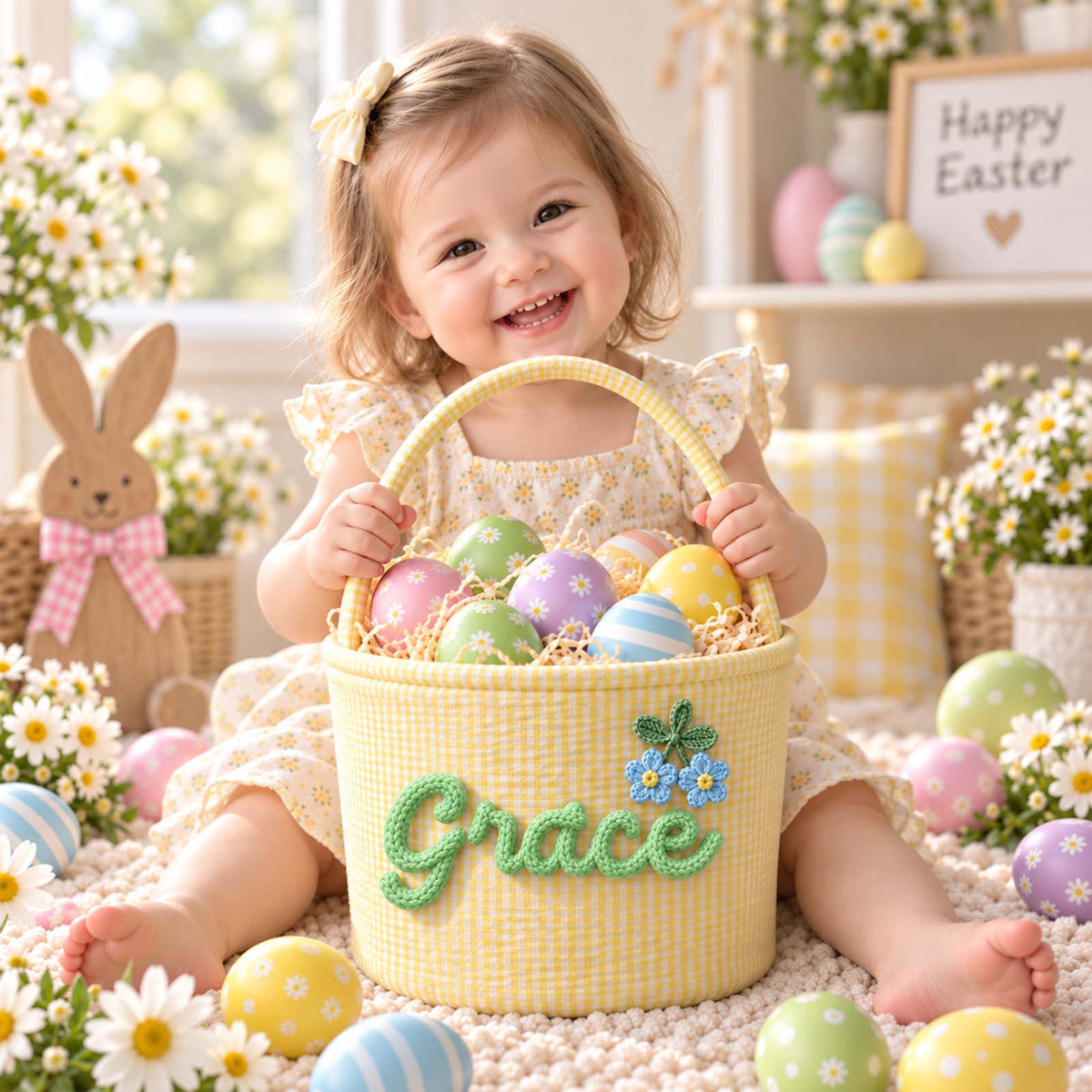 Personalized Woven Easter Basket, Custom Name Easter Basket for Kids