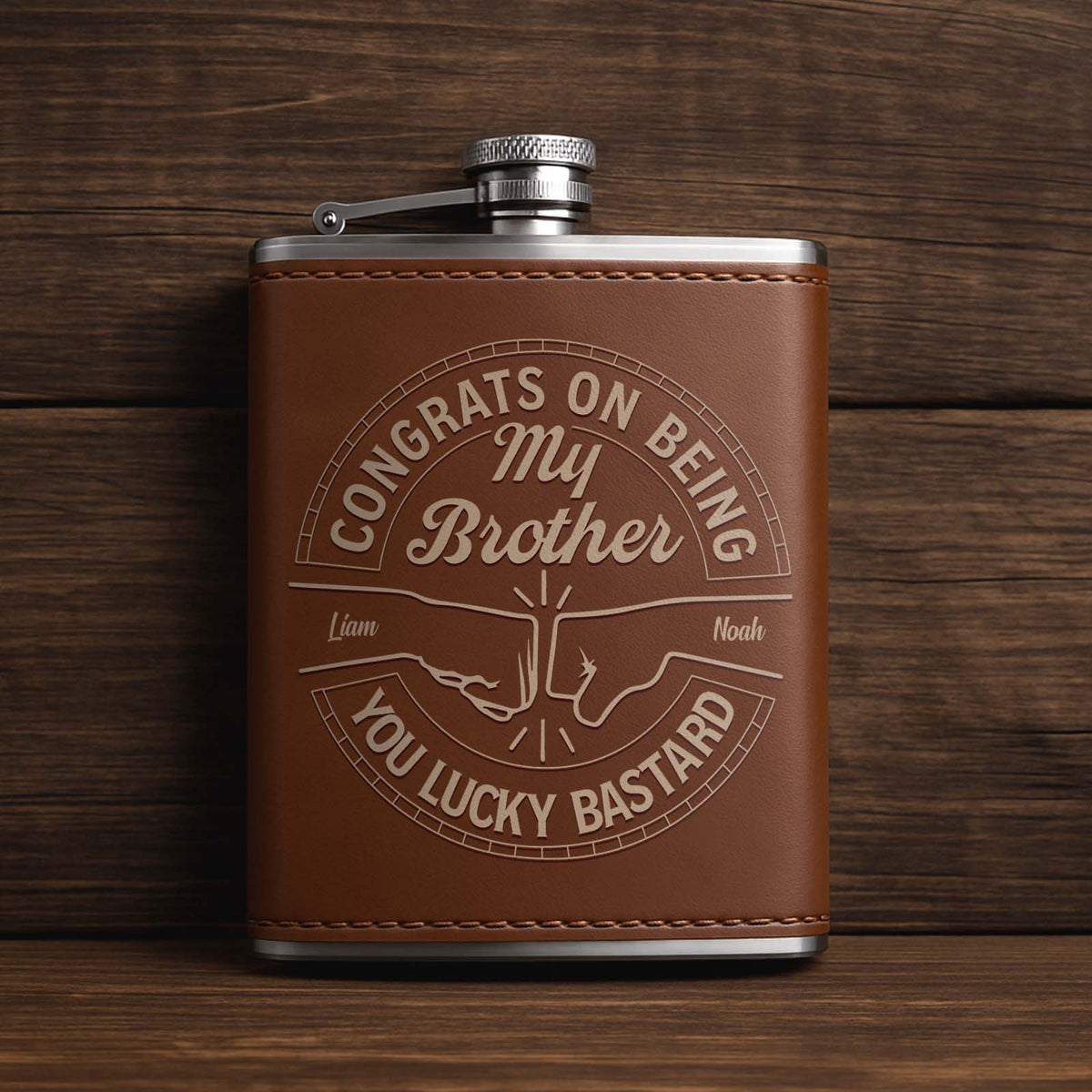 Friend - Congrats On Being My Brother - Personalized Leather Flask