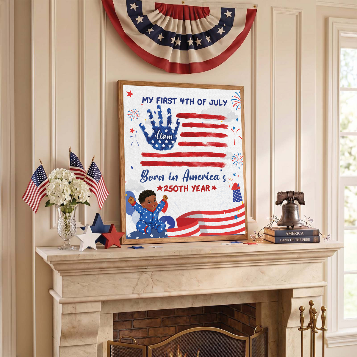 My First 4th of July Baby Handprint Frame - America 250 Keepsake, Patriotic Nursery Decor Gift