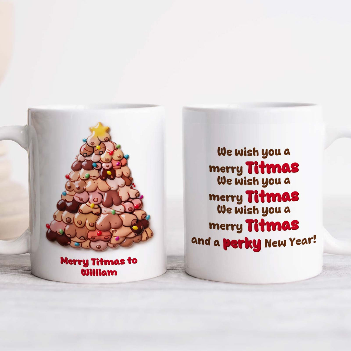 Mug de Noël personnalisé avec effet 3D, tasse à café en céramique drôle et personnalisée avec prénom pour les fêtes