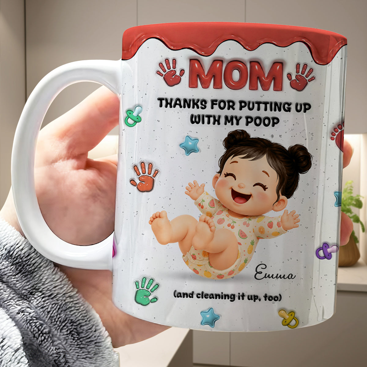 Personalized "Thanks for Putting Up With My Poop" Mug - Funny Baby Gift for Dad, Mom, Custom Mother's Day, Father's Day Coffee Cup