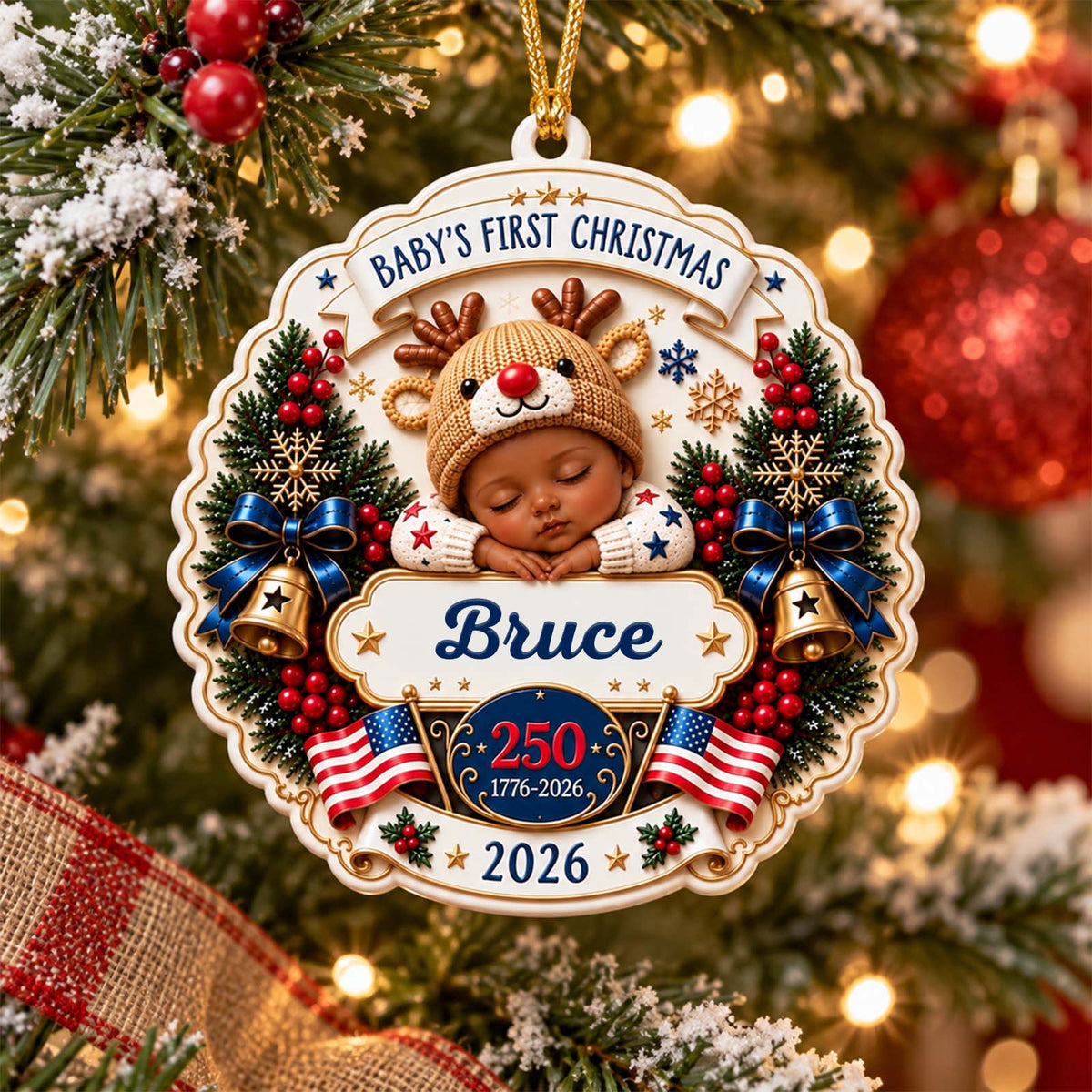 Personalized 3D Relief Acrylic Christmas Ornament, Custom Baby's First Christmas Keepsake