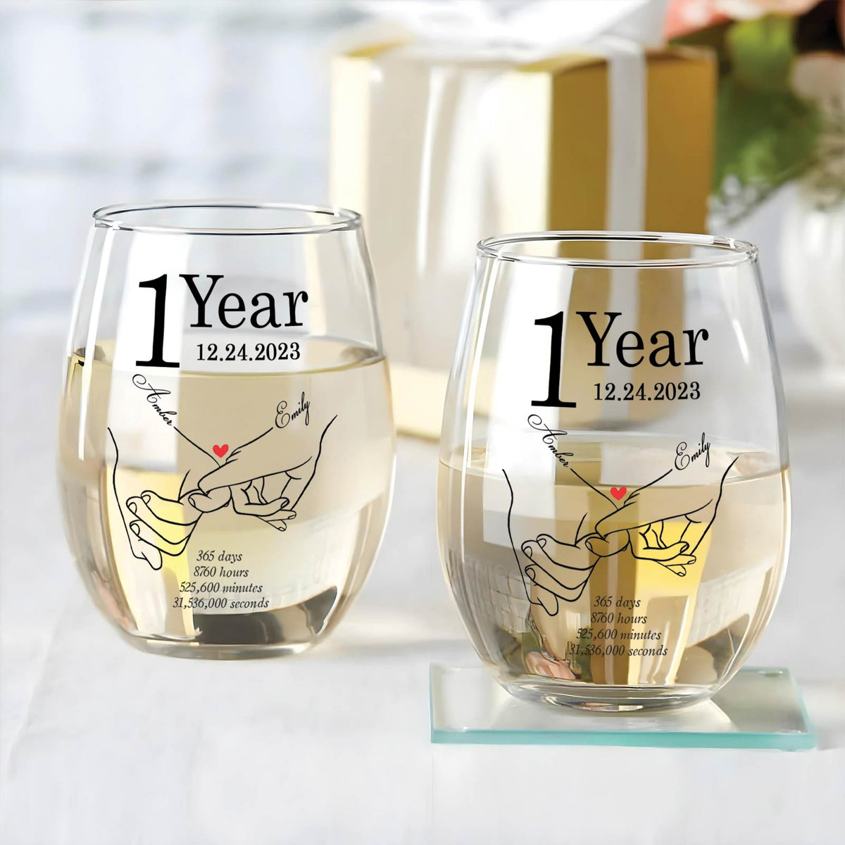 Couple - 1 Year - Personalized Anniversary Wine Glass