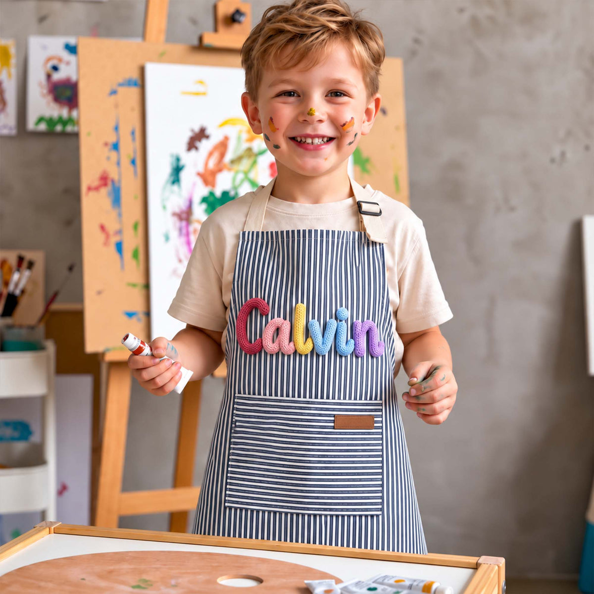 Tablier personnalisé – Prénom en lettres 3D en fil, joli cadeau de pâtisserie pour la famille
