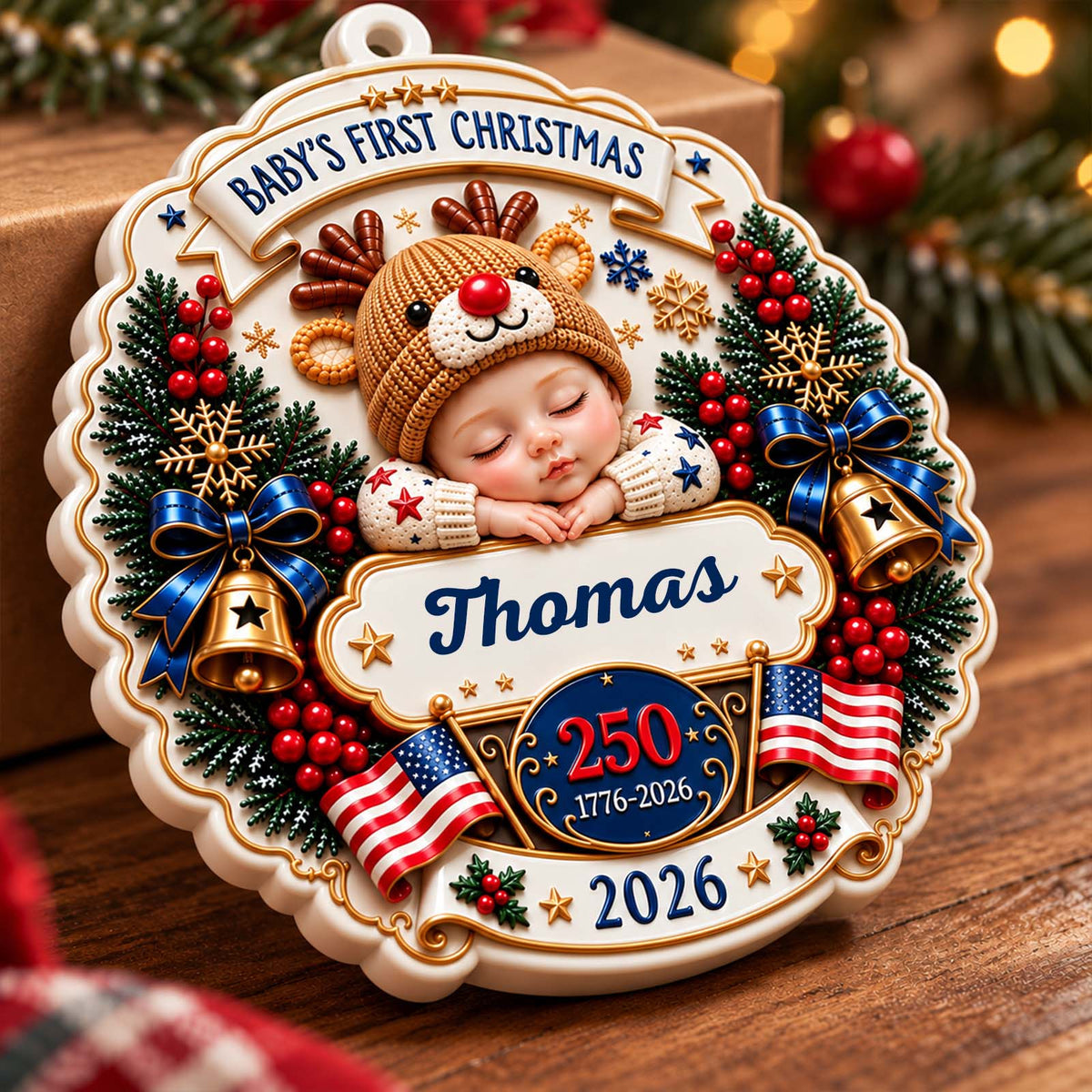 Personalized 3D Relief Acrylic Christmas Ornament, Custom Baby's First Christmas Keepsake