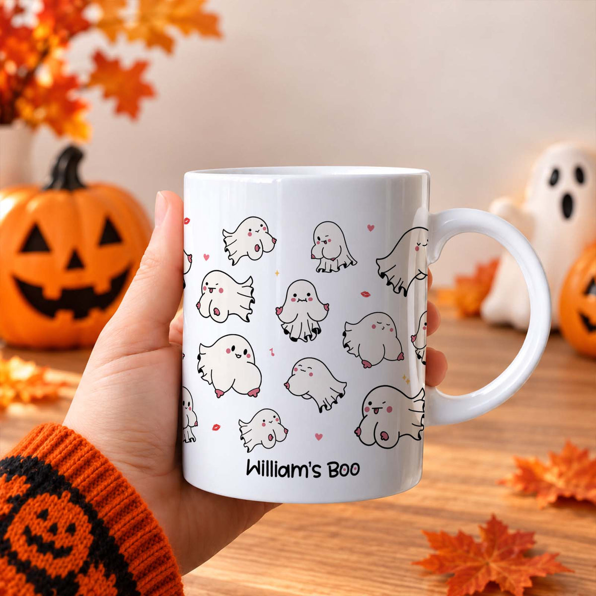 Personalized Ghost Mug – Custom Name Halloween Coffee Cup, Funny Spooky Gift
