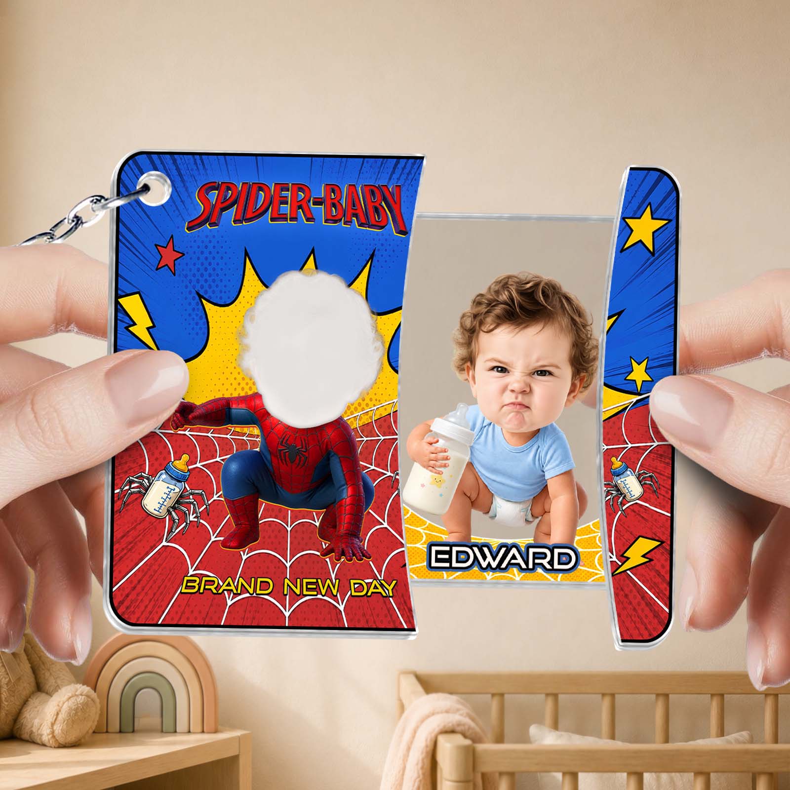 Personalized Spider-Baby Hidden Photo Keychain II – Custom Baby Picture Reveal Gift