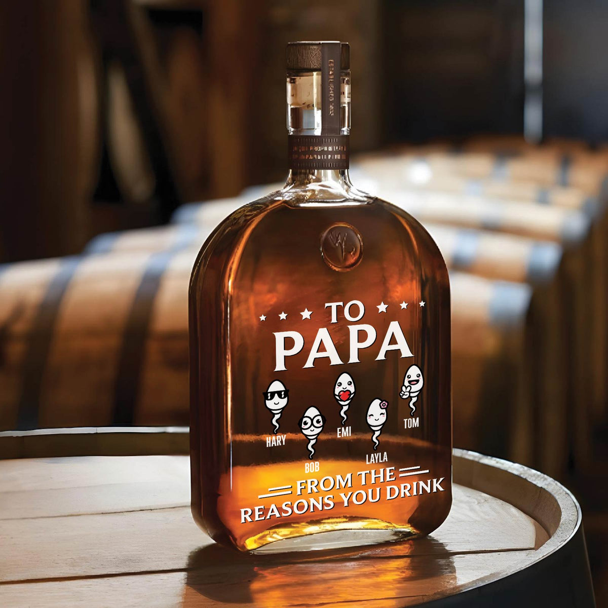 From The Reasons You Drink – Personalized Whiskey Bottle for Dad
