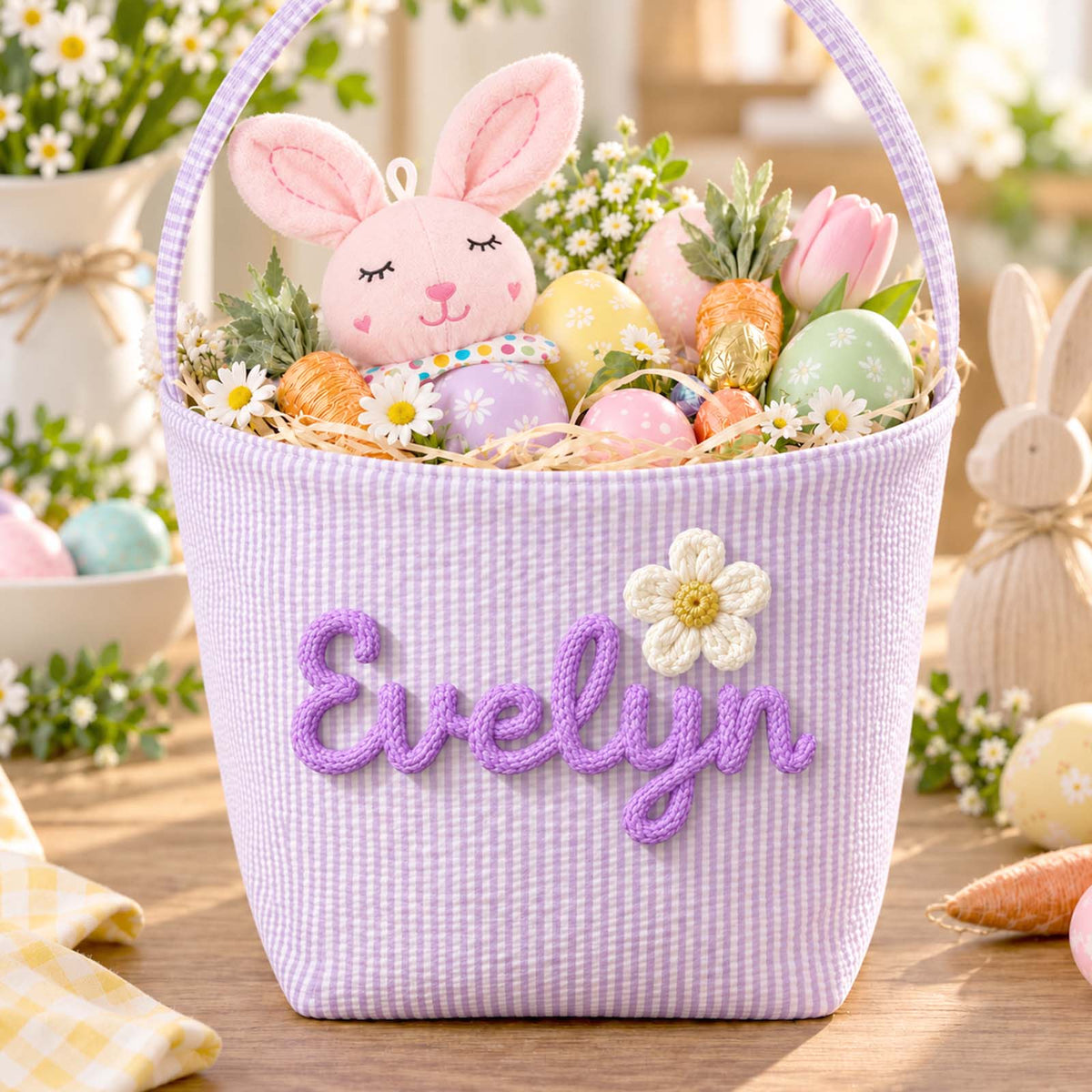 Personalized Woven Easter Basket, Custom Name Easter Basket for Kids