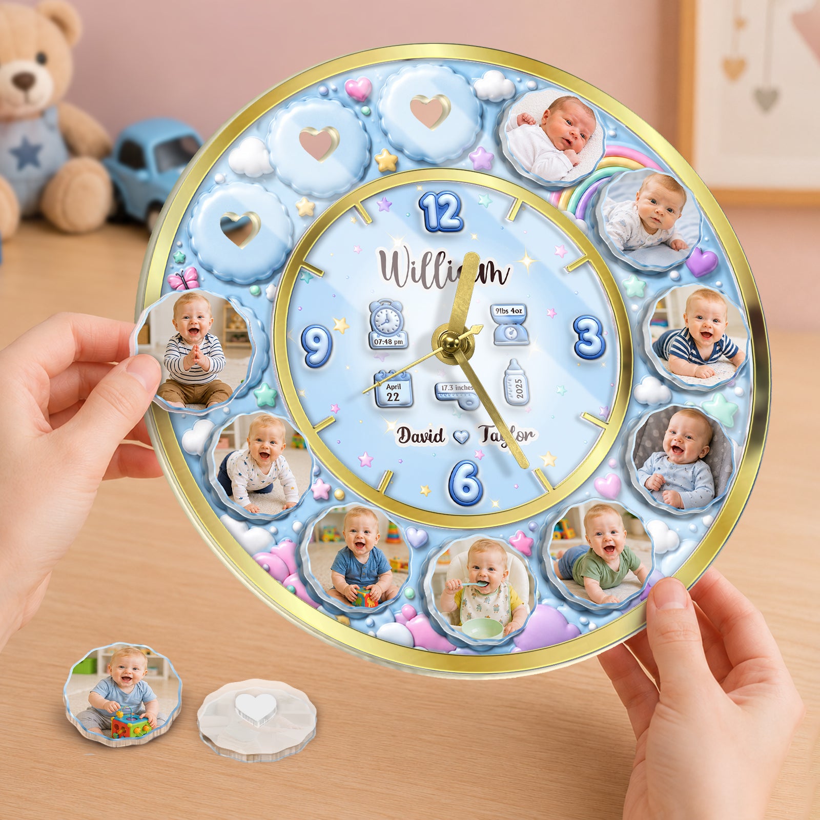 3D Acrylic Baby Clock - Custom Photo Baby Clock, Personalized Baby Milestone Keepsake Gift for Nursery, Birthday, Baby Shower &amp; Newborn Celebration