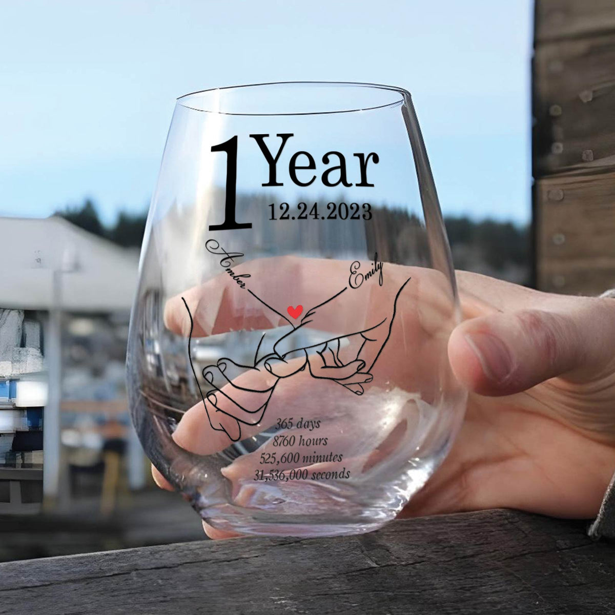 Couple - 1 Year - Personalized Anniversary Wine Glass