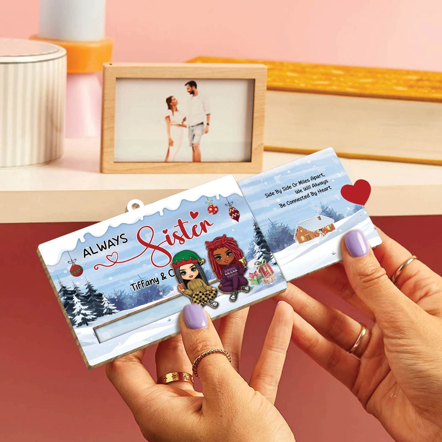 Besties - Always Sister - Personalized Wooden Slider Card Ornament