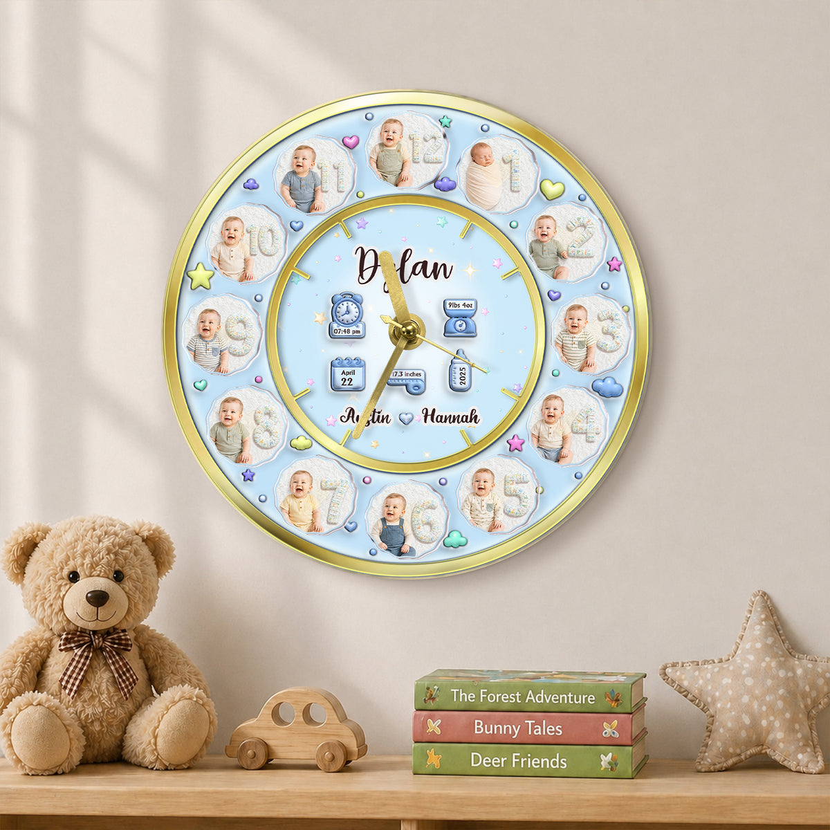 Personalized Baby Milestone Clock – Custom Number, Baby Photos & Birth Details Keepsake