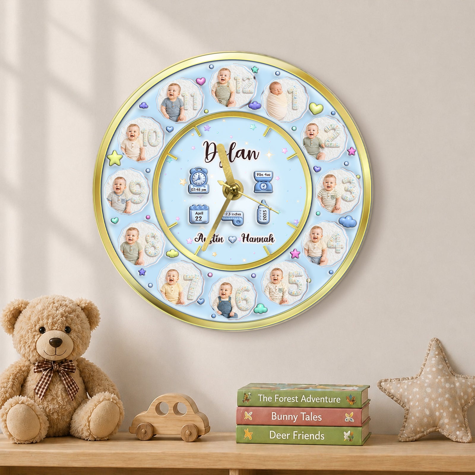Personalized Baby Milestone Clock – Custom Number, Baby Photos & Birth Details Keepsake