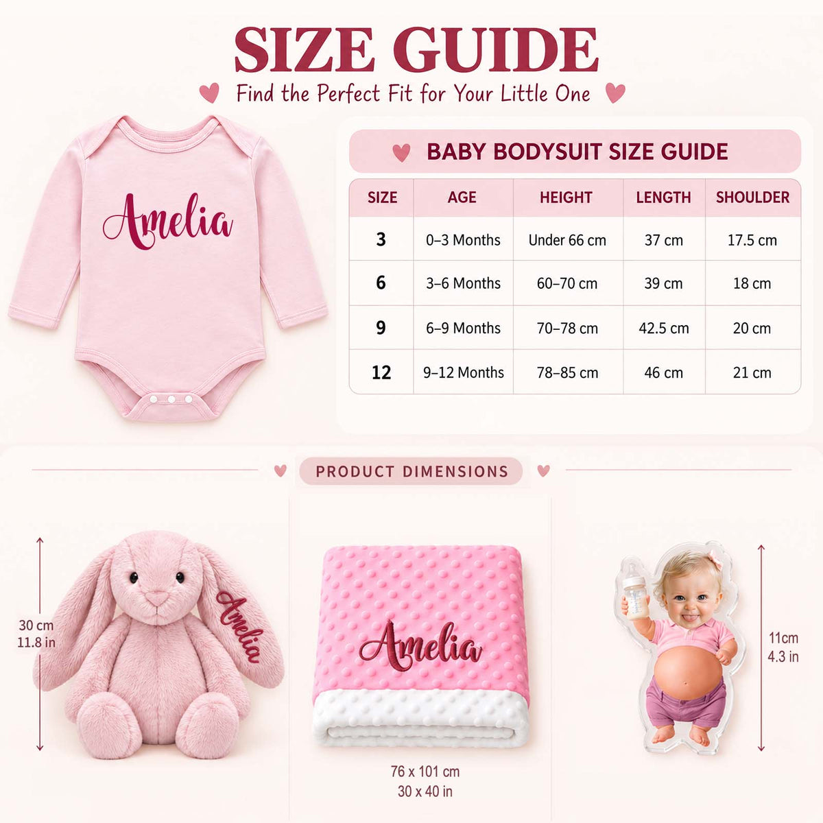 Personalized Newborn Gift Set, Custom Baby Bodysuit, Blanket & Plush Rabbit