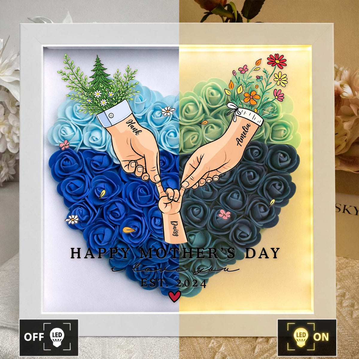 Personalized Mother’s Day Floral Shadow Box – Custom Gift for Mom