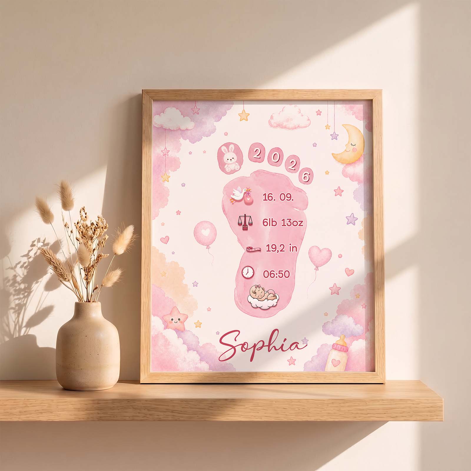 Personalized Baby Footprint Print – Custom Nursery Decoration, Keepsake Gift, Gift for Mom & Dad