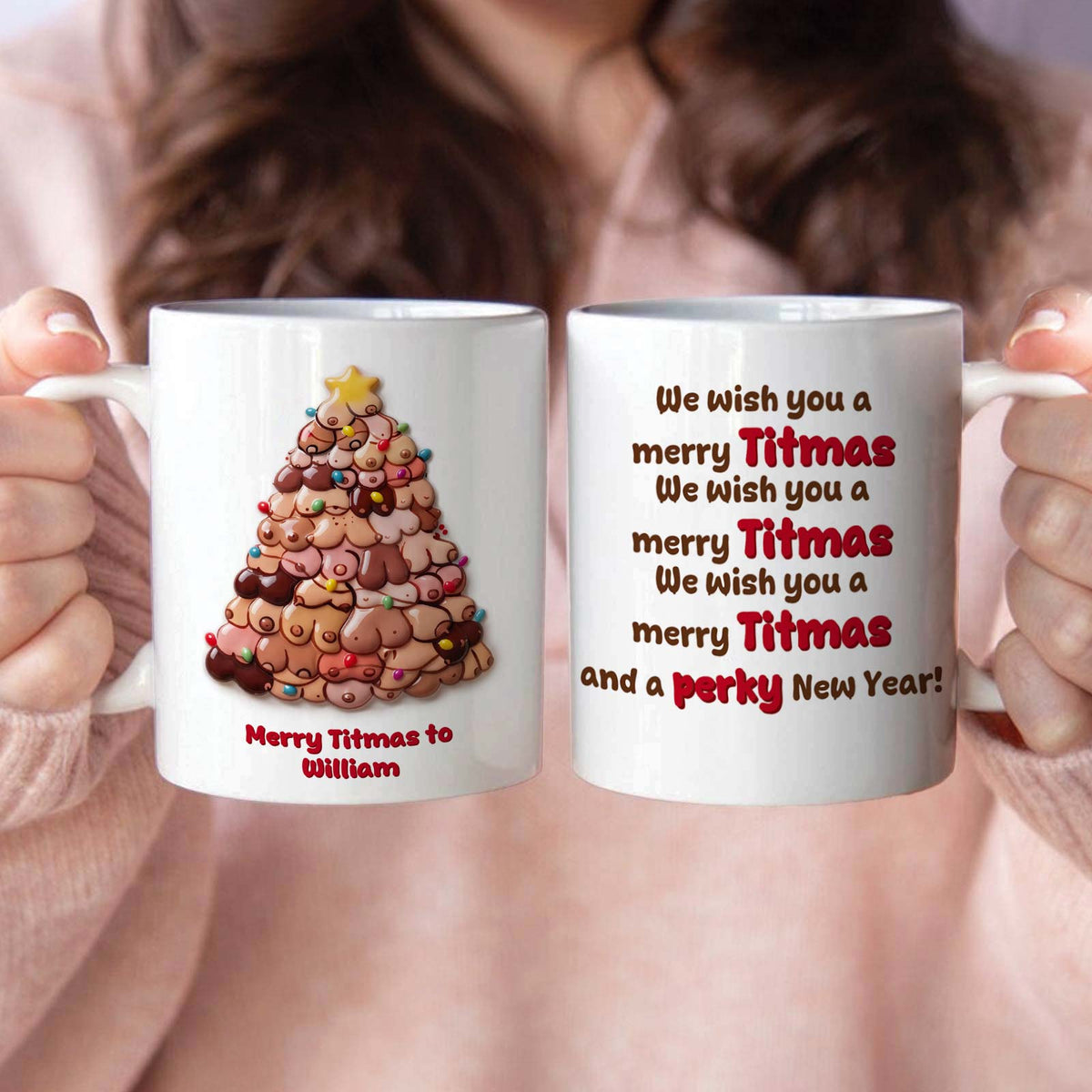 Mug de Noël personnalisé avec effet 3D, tasse à café en céramique drôle et personnalisée avec prénom pour les fêtes
