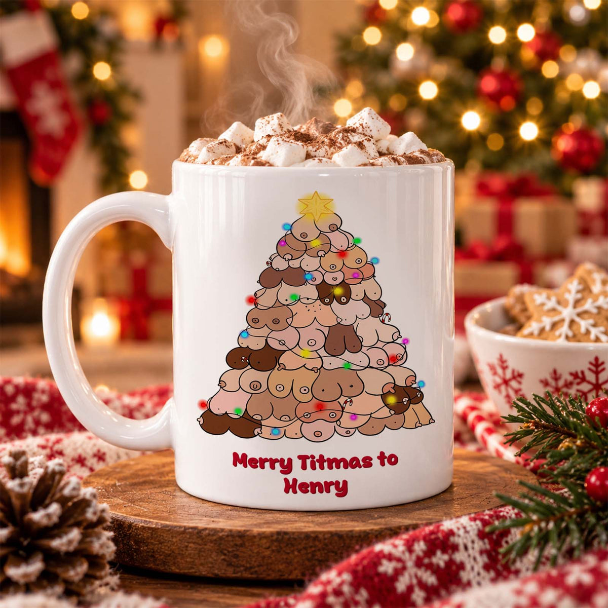 Mug en céramique personnalisé de Noël, tasse à café des fêtes avec prénom personnalisé, cadeau de Noël