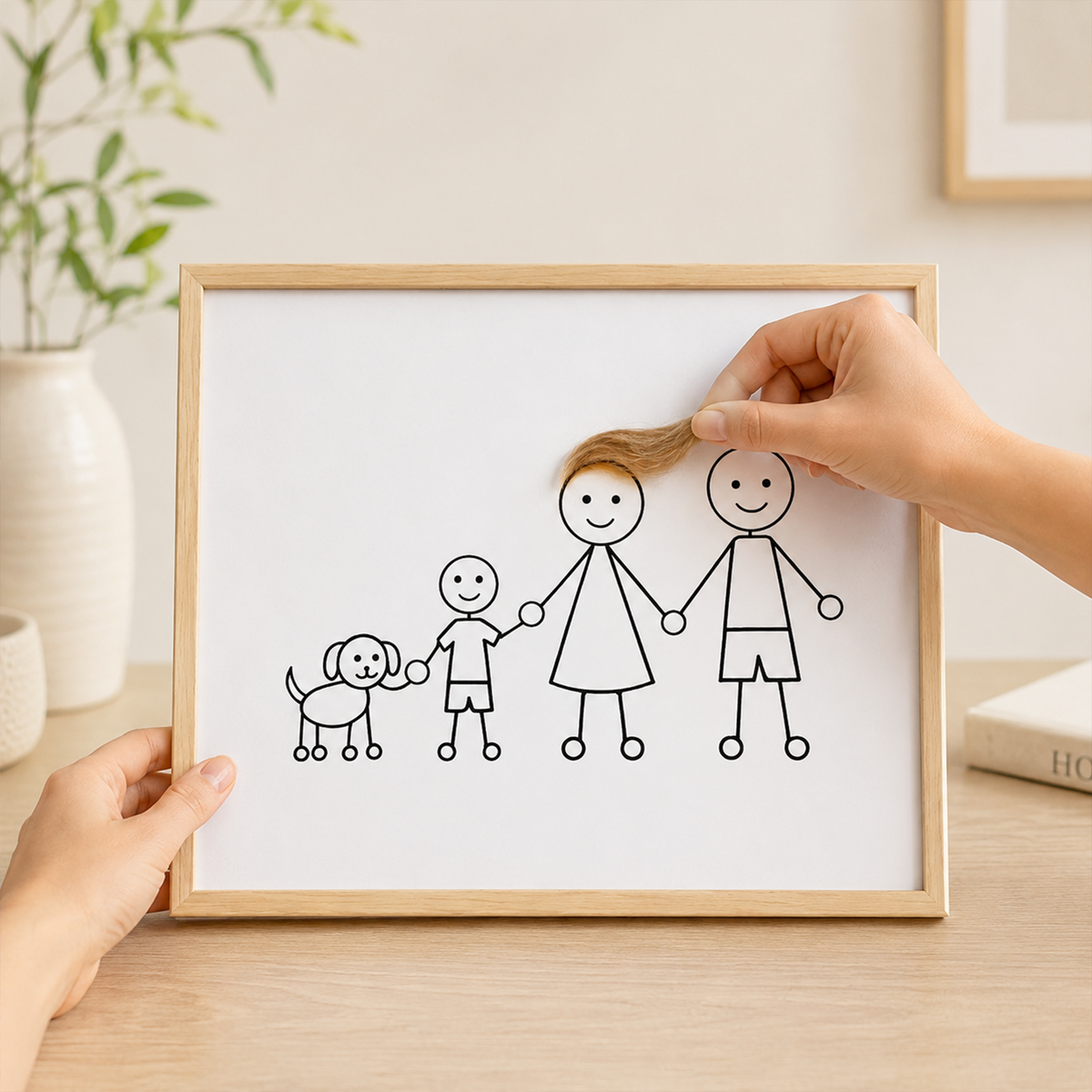 Personalized Pet Hair Keepsake Frame – Custom Family Portrait with Real Pet Fur, Unique Gift for Dog & Cat Lovers