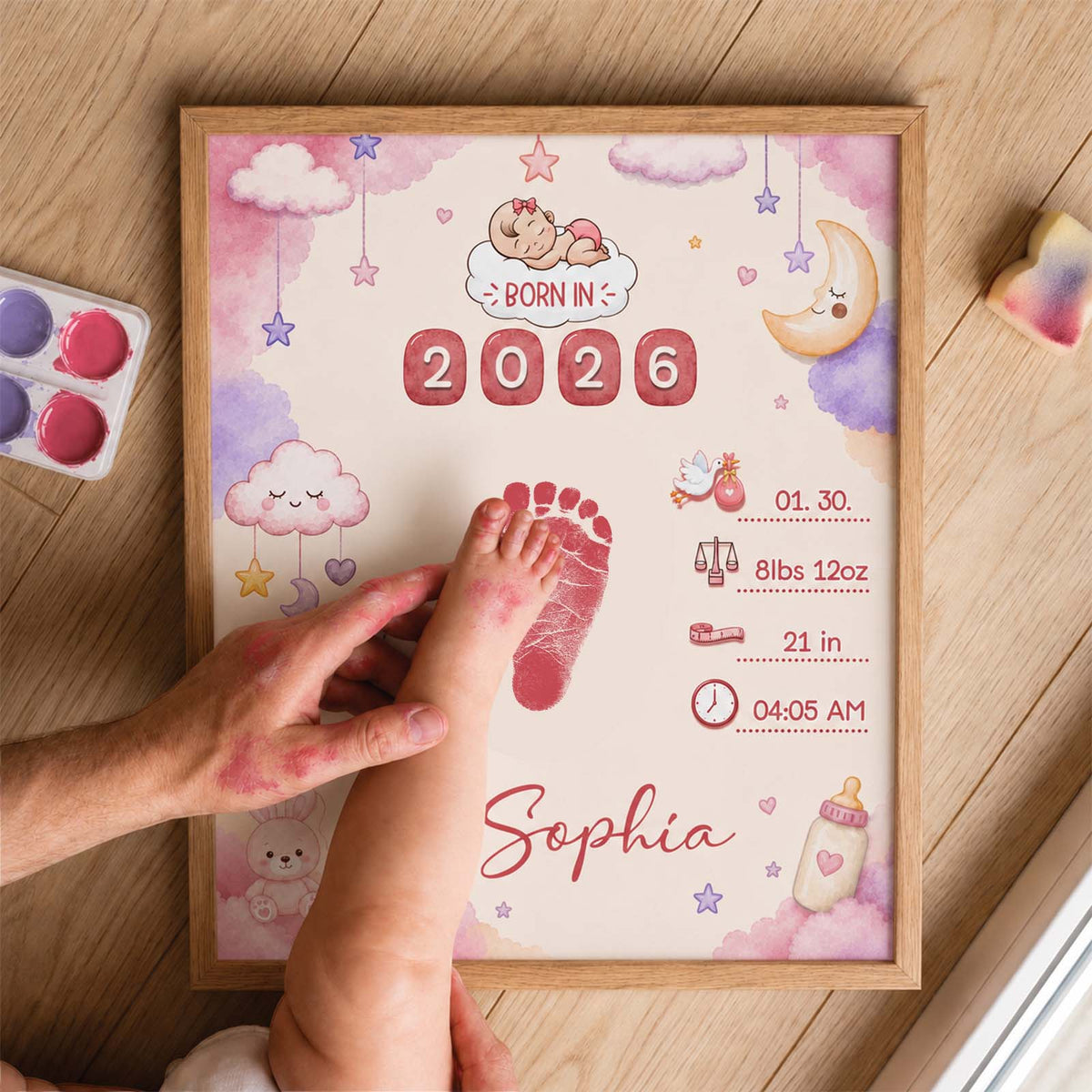 Personalized DIY Baby Footprint Frame – Custom Nursery Keepsake, Baby Footprint Kit, Gift for Mom & Dad