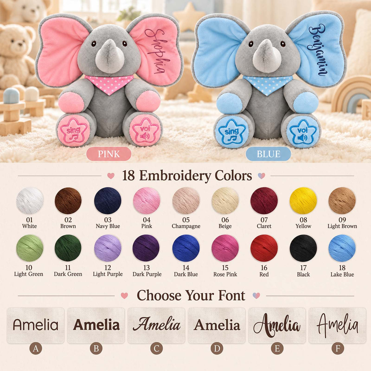 Personalized Peek-a-Boo Elephant Plush Toy, Interactive Stuffed Animal with Custom Name