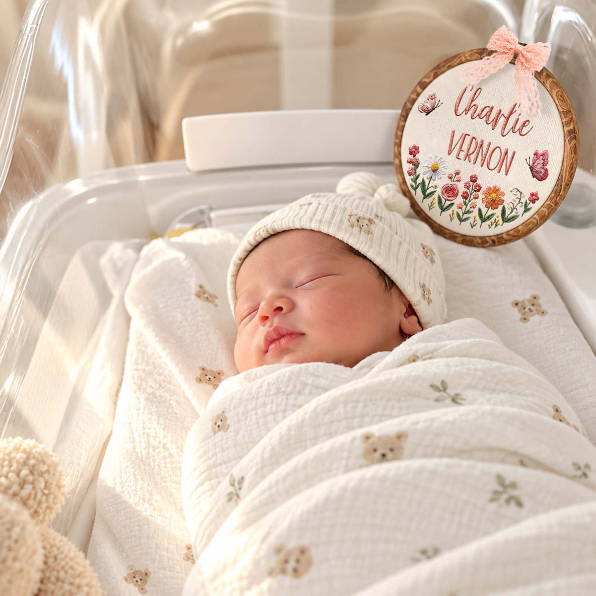 Personalized Embroidered Baby Announcement Sign, Custom Name Nursery Keepsake
