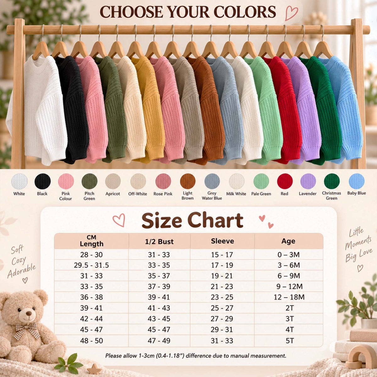 Personalized Baby Gift Set - Custom Name Knit Sweater, Bear Beanie Hat & Animal Lovey Blanket
