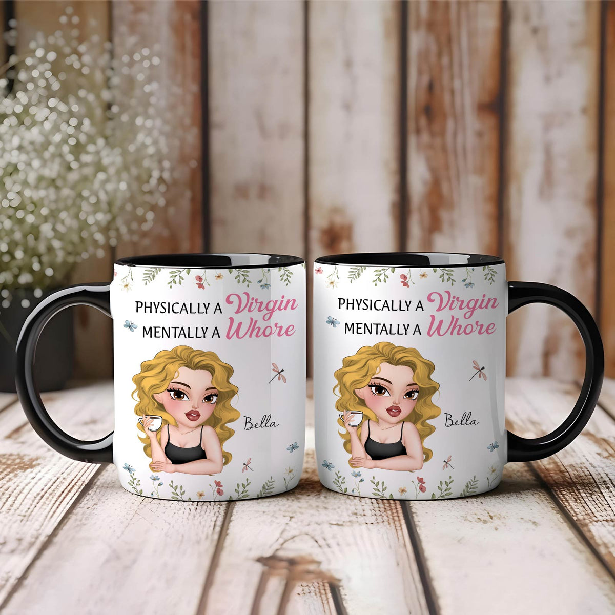Funny Accent Mug - Physically A Virgin, Mentally A Whore - Personalized Accent Mug