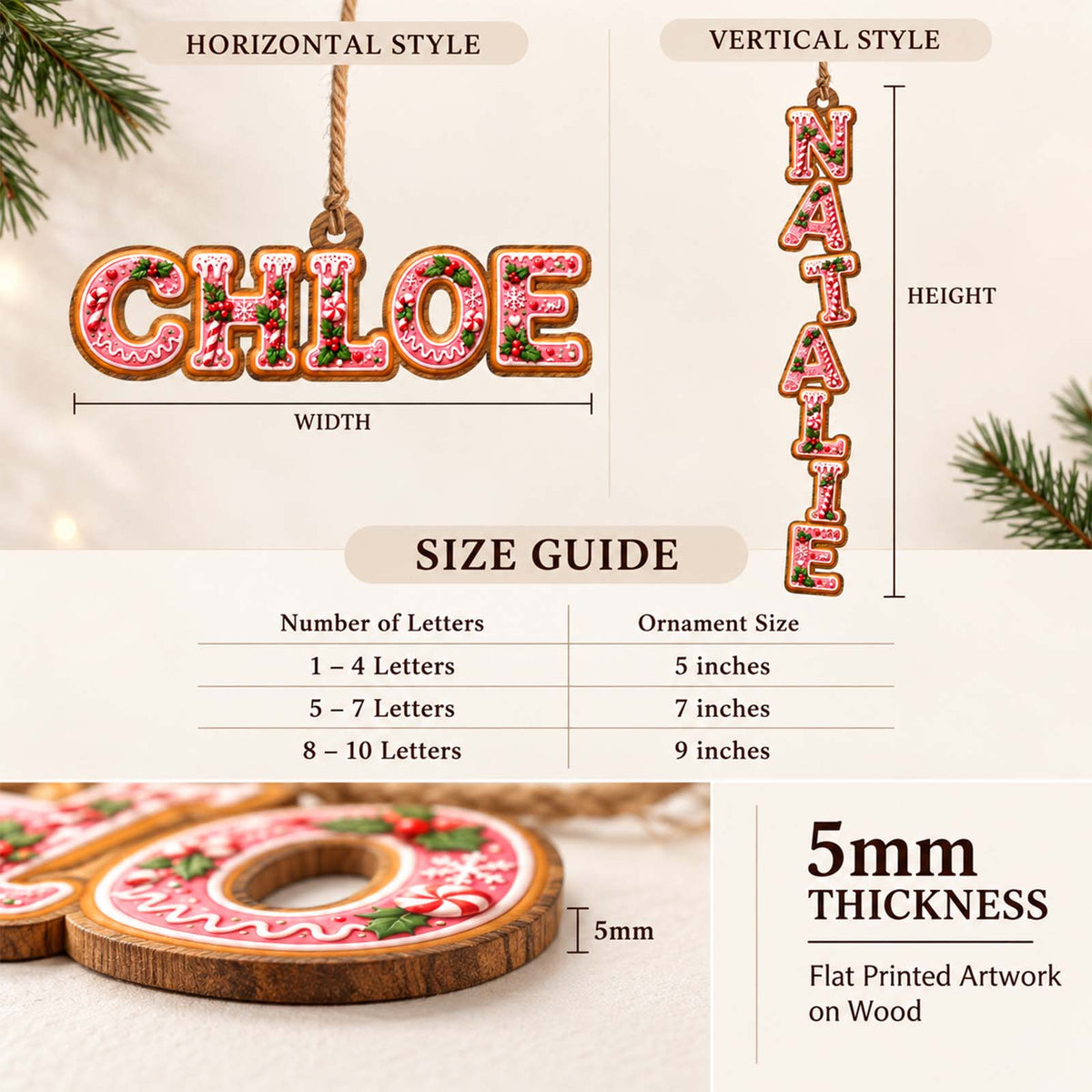 Personalized Christmas Name Wooden Ornament, Custom Holiday Tree Decoration