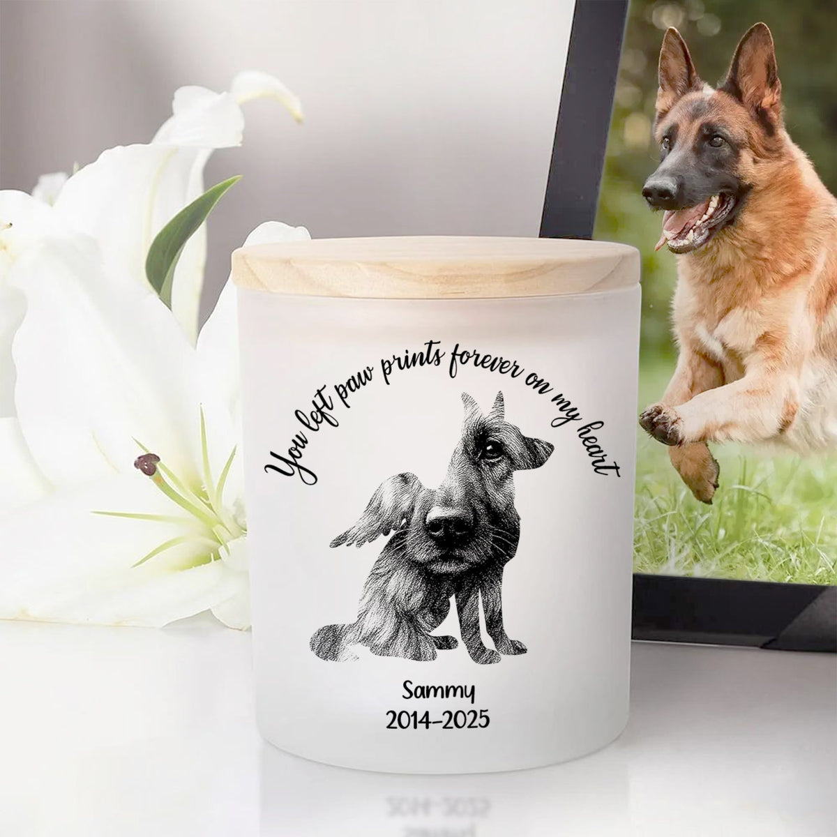 Cadeau commémoratif pour amoureux des animaux - Pot de bougie personnalisé avec LED