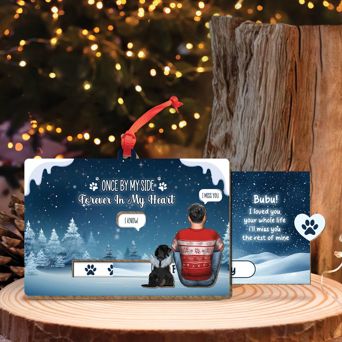 Pet Lover - Once By My Side, Forever In My Heart - Personalized Pet & You Wooden Slider Card Ver 2