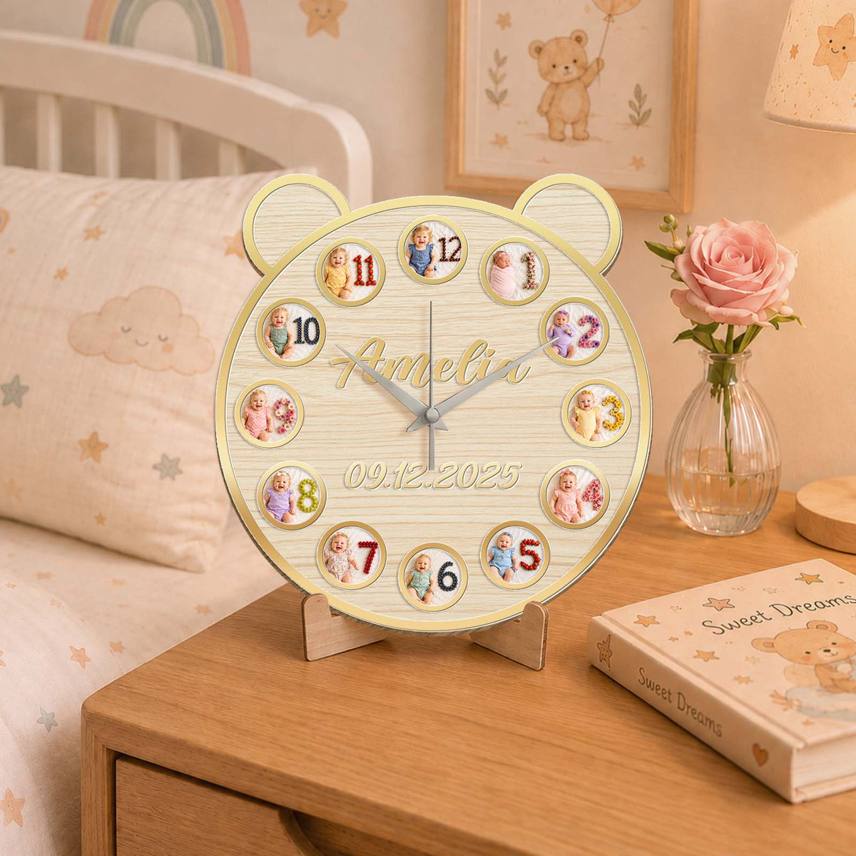 Personalized Baby Milestone Clock - Custom Gift for Parents, First Birthday Celebration & Nursery Wall Decor