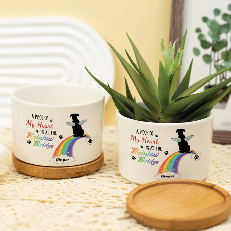Pet Lover - A Piece Of My Heart Is At The Rainbow Bridge - Personalized Plant Pot
