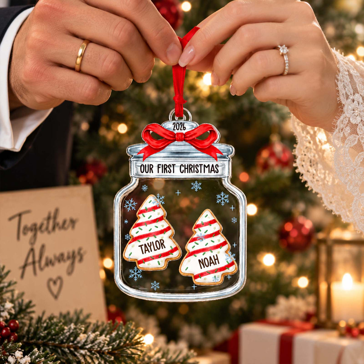 Personalized Family Christmas Cookie Jar Ornament – Custom Family Names, Festive Holiday Tree Keepsake, Christmas Gift for Family