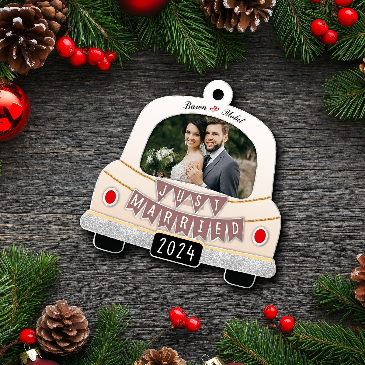 Couple - Just Married 2024 - Personalized Photo Acrylic Ornament