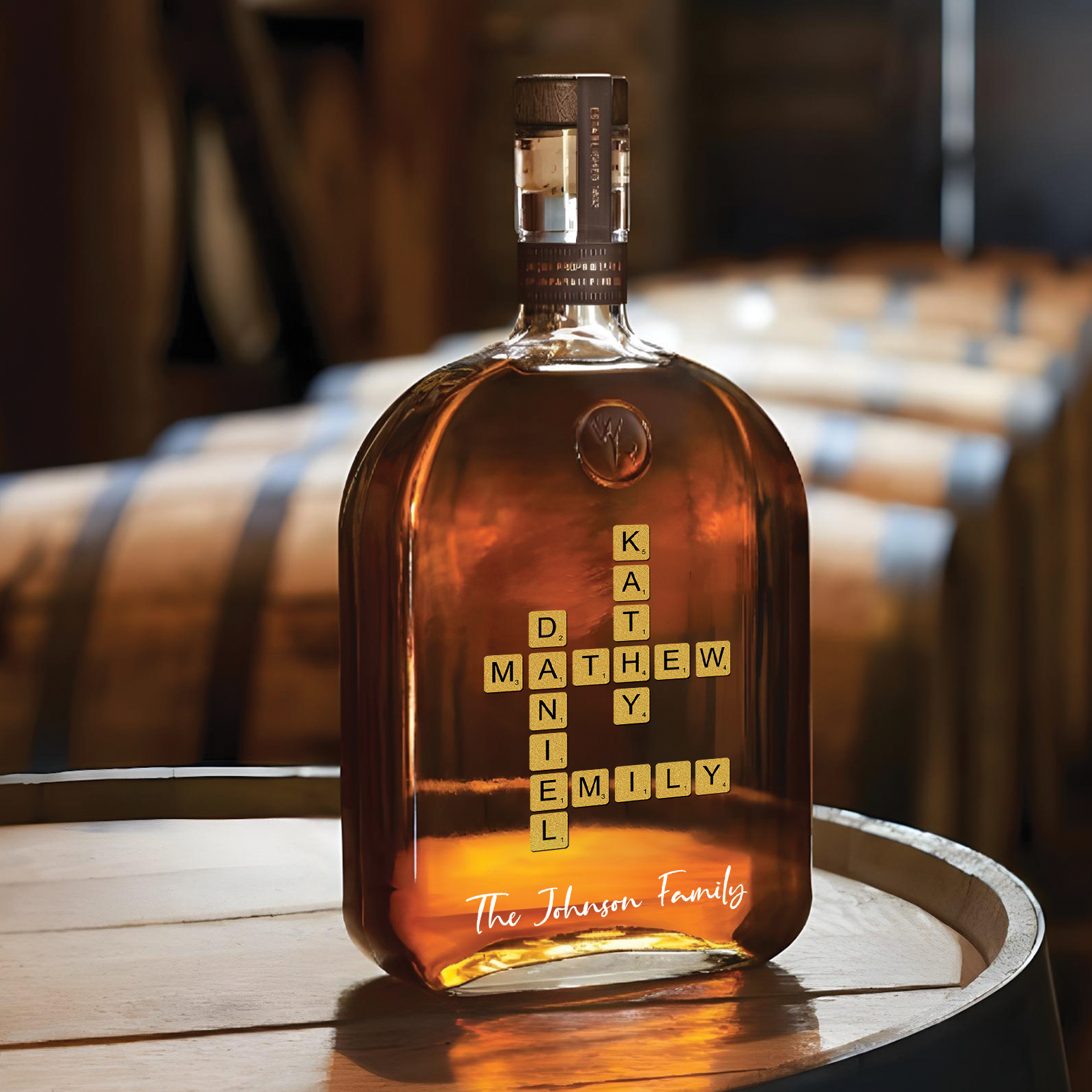 Personalized Whiskey Bottle with Family Names – Crossword Design Gift