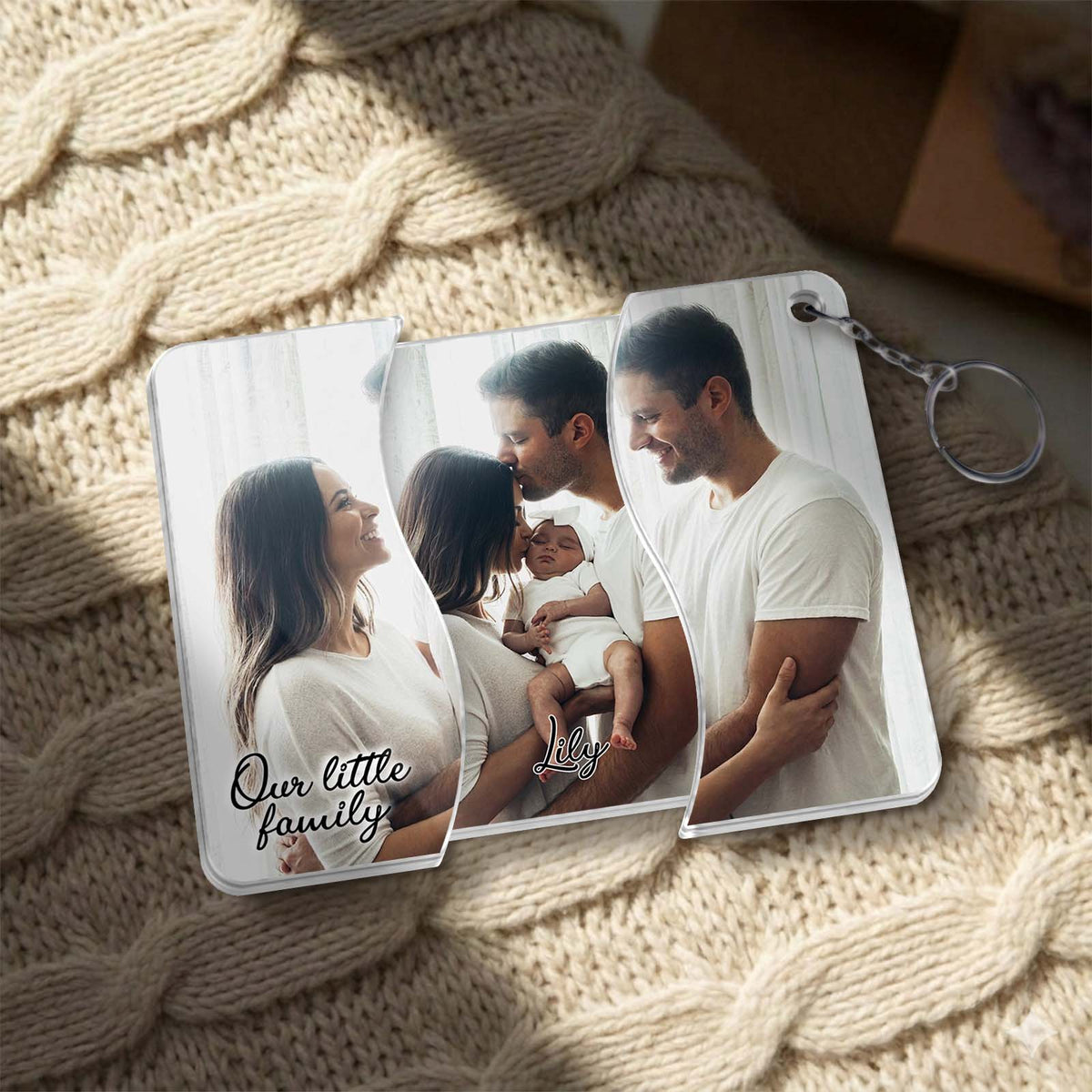 Personalized Hidden Slider Keychain – Couple & Baby Photo Gift
