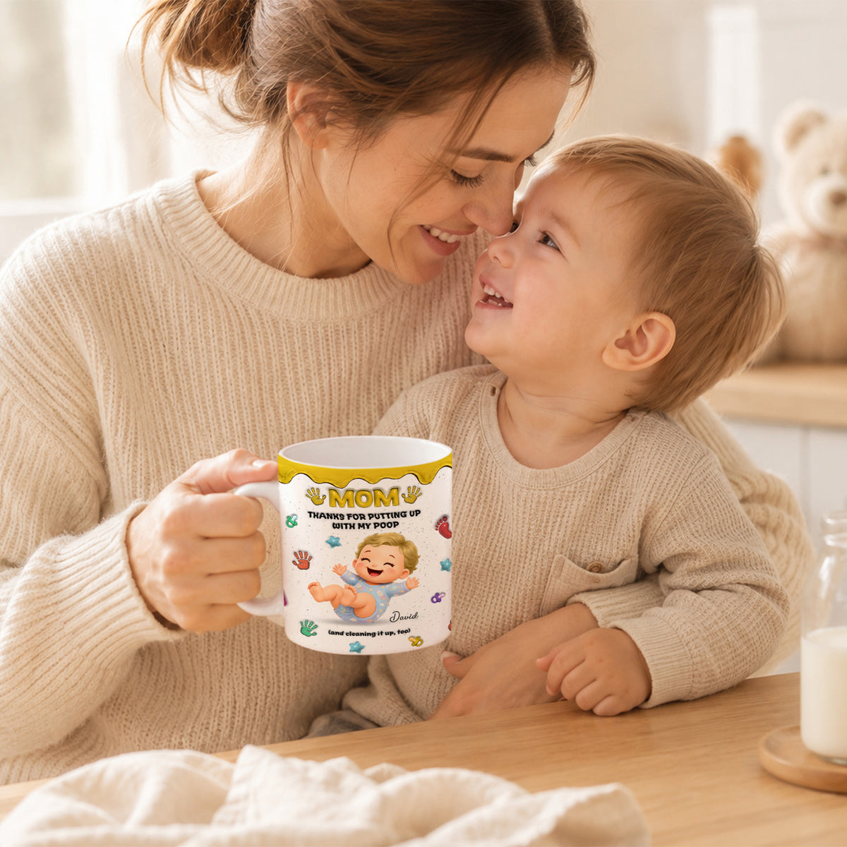 Personalized "Thanks for Putting Up With My Poop" Mug - Funny Baby Gift for Dad, Mom, Custom Mother's Day, Father's Day Coffee Cup